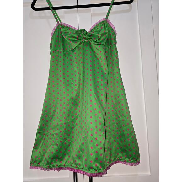 Victoria’s Secret Pout Y2K Green Pink Polka Dot Slip Dress – Size Small - Picture 2 of 12